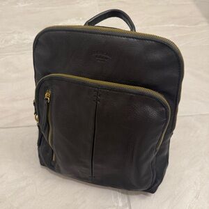 American Leather Co Black Leather Backpack Gold Hardware Classic